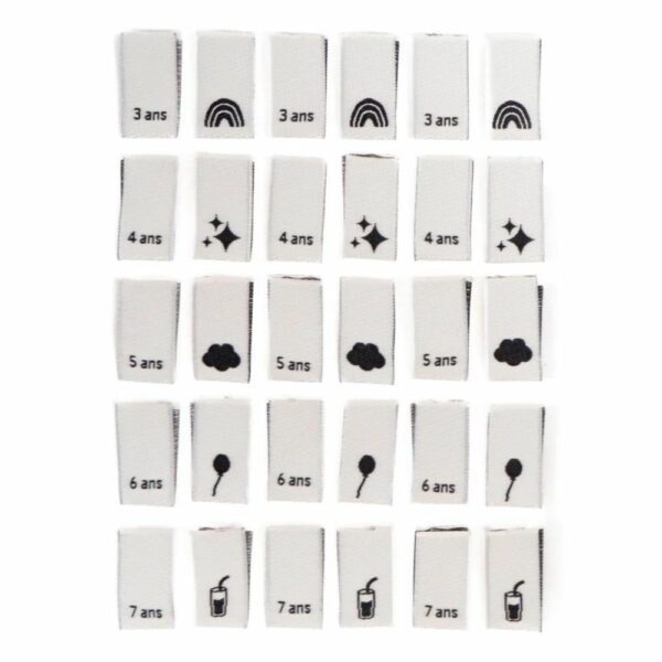 Étiquettes tailles tissées ©ikatee - Assortiment Enfant du 3 au 7 ans - x15 – Image 2