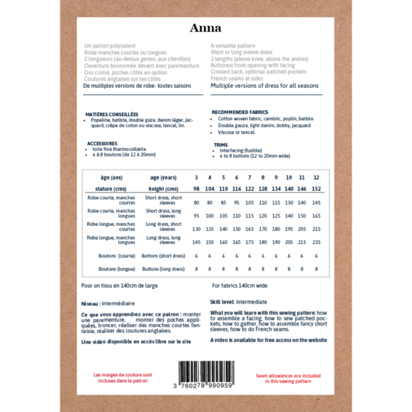 IKATEE - Pochette Patron de couture ANNA Robe 3-12 ans – Image 3