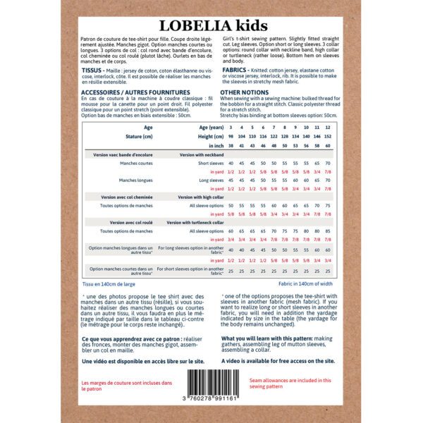IKATEE - Pochette patron de couture LOBELIA Kids  Tee-shirt 3-12A – Image 3