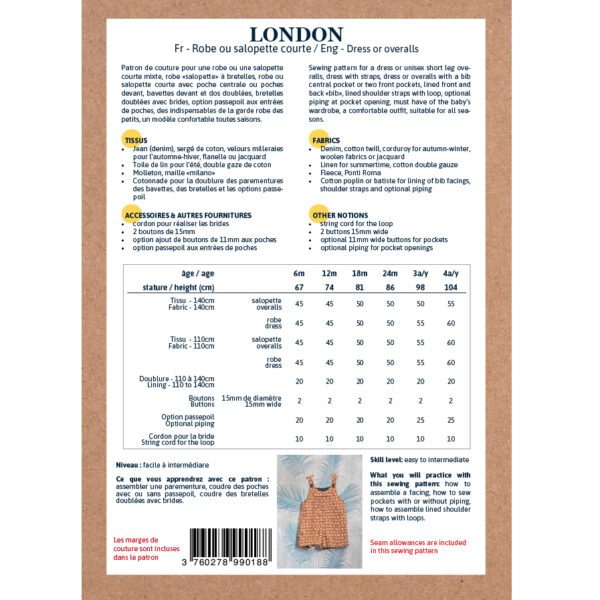 IKATEE - Pochette patron de couture LONDON Duo  salopette ou robe 1M-4A – Image 3