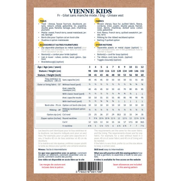IKATEE - Pochette patron de couture VIENNE KIDS  Gilet sans manche 3-12 ans – Image 3