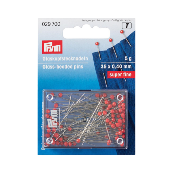 epingles tête de verre fin acier rouge PRYM