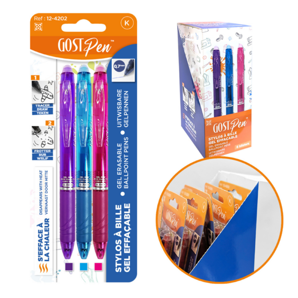 GostPen - Stylos à bille gel effaçable (Mauve-turquoise-rose)